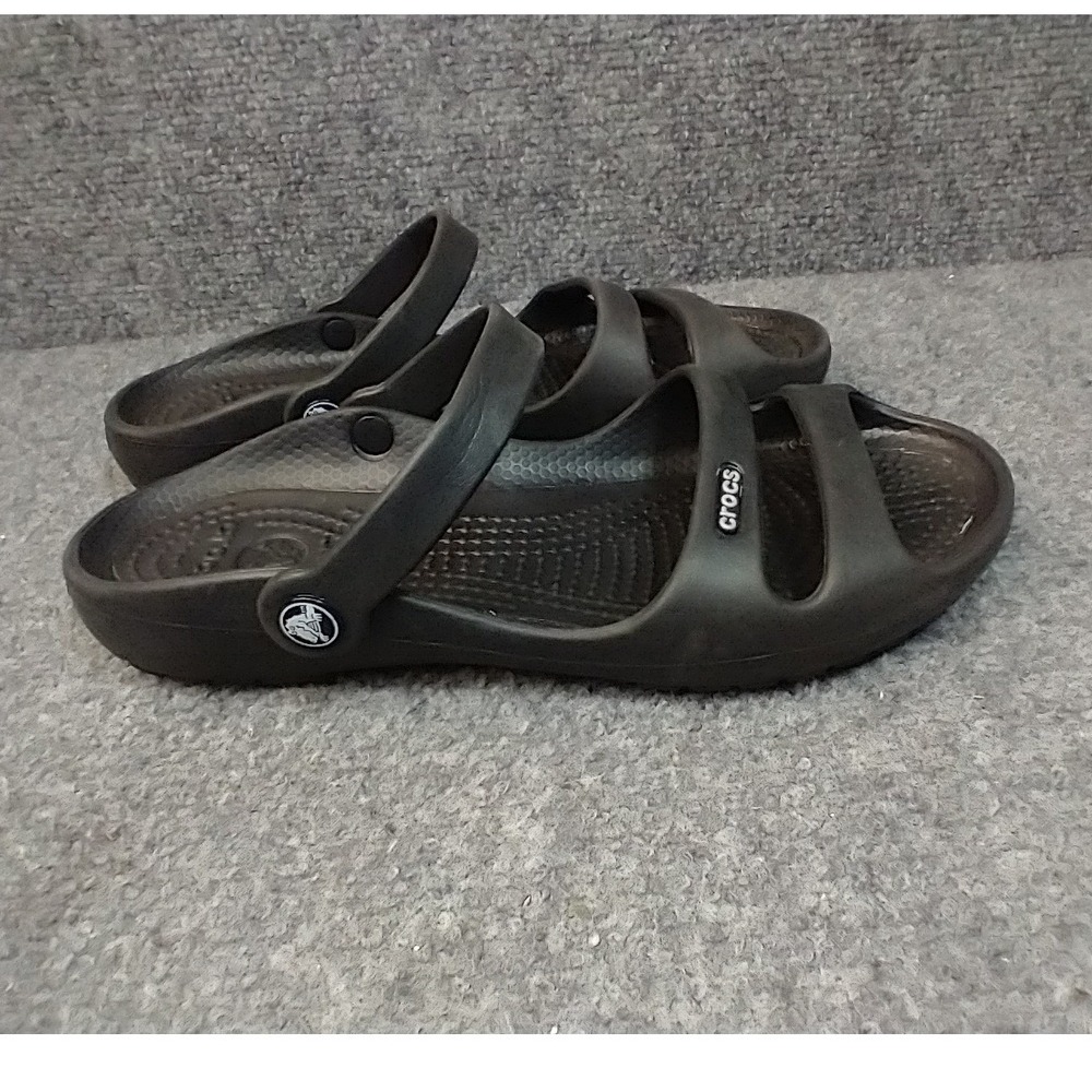 Crocs Cleo II Sandals Womens 6 Black Dual Strap Comfort Shoes